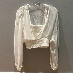 Anthropologie white crop sheer blouse with attached camisole